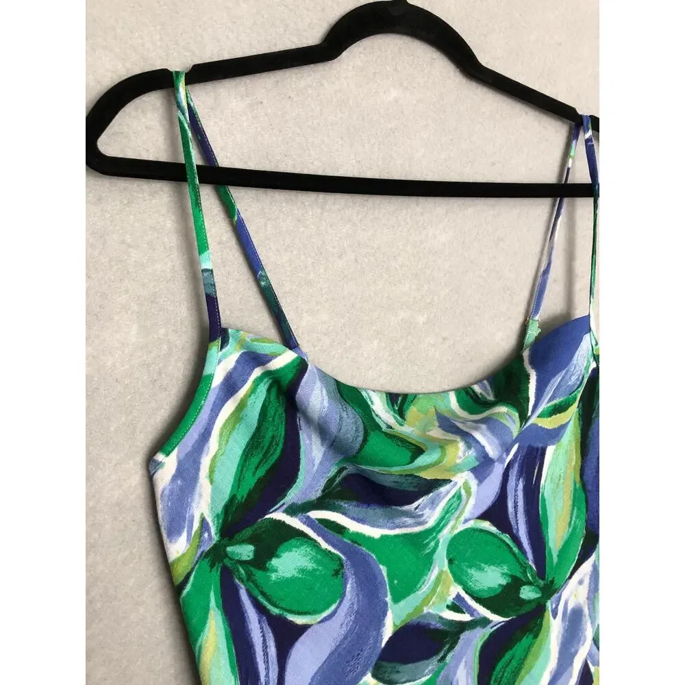 Tahari ASL Printed Draped-Front Sleeveless Top Pacific Blue Women's Large NEW